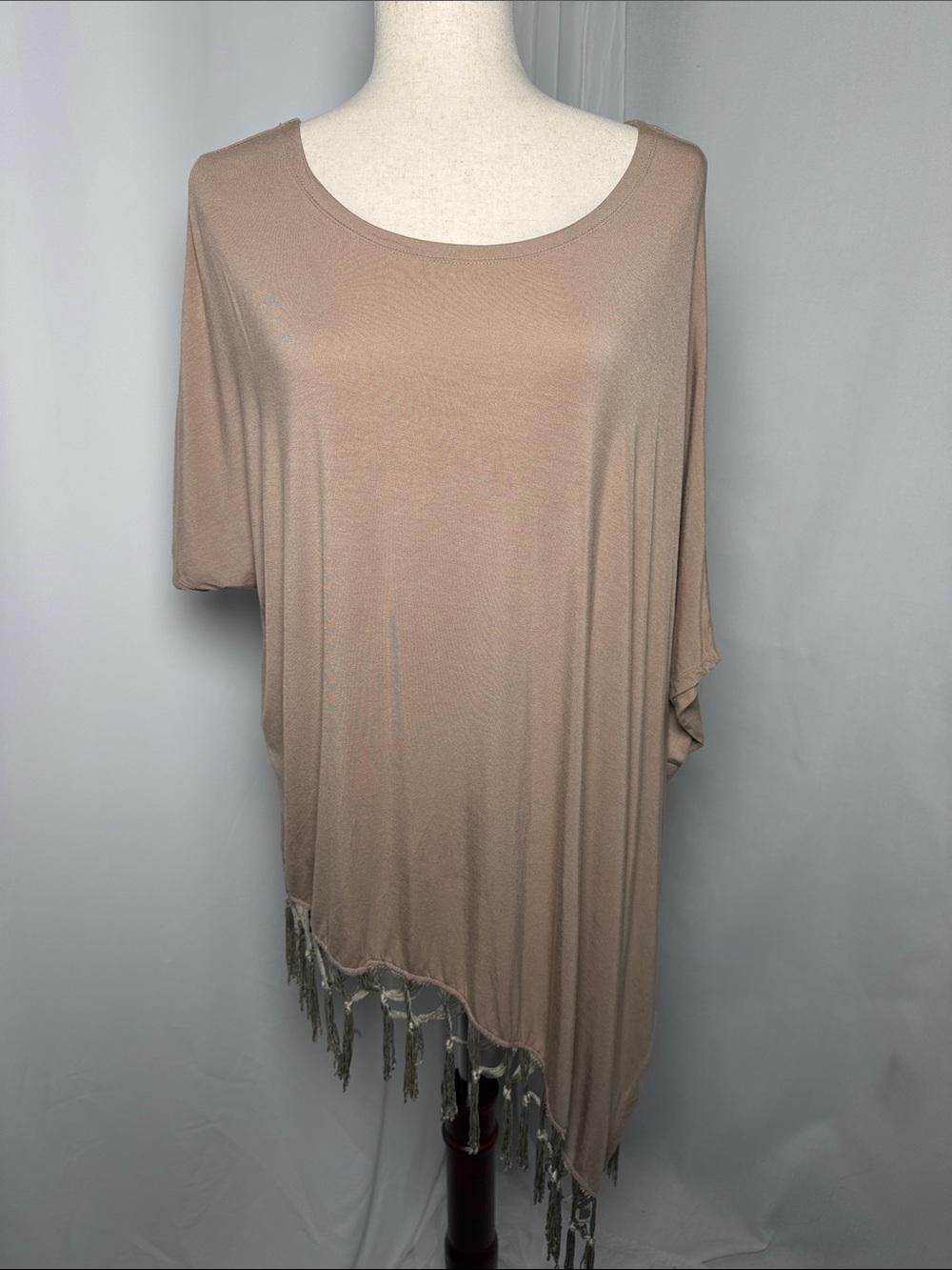 Ya Los Angeles Bohemian Asymmetrical Hem Fringe Tunic Top Oversized OS